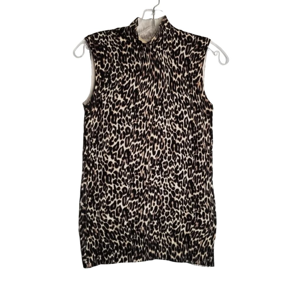 Cable & Gauge Women's Animal Print Sleeveless Turtleneck Sweater, Size S - Picture 2 of 7